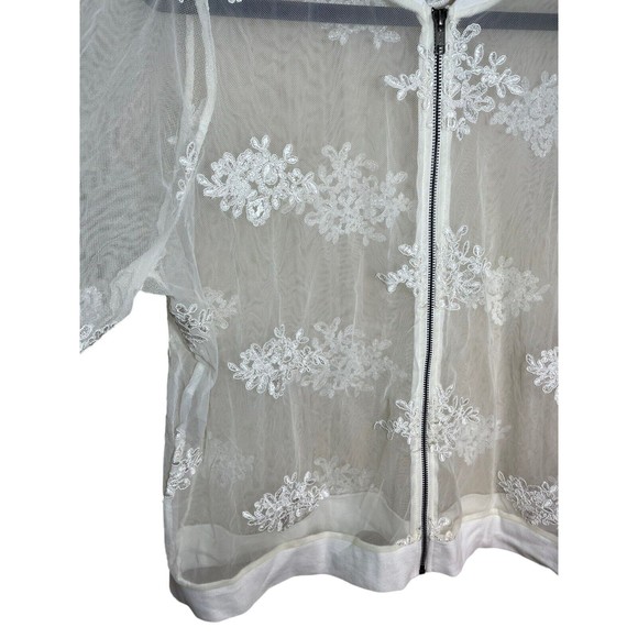 Torrid Size 0‎ Large Ivory Lace Mesh Embroidered Bomber Jacket Long Sleeve Zip - Picture 6 of 12